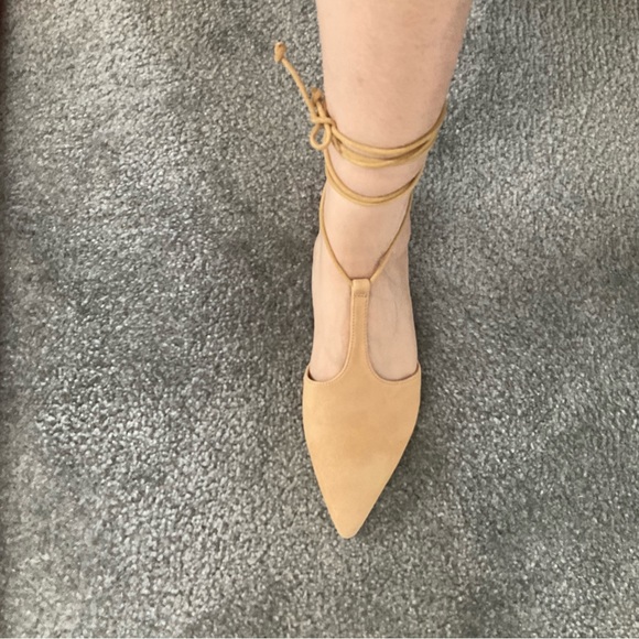 EUC ZARA Tied Leather T-bar Mule Suede Tan Ankle Tie Sandals Size 6US - Picture 9 of 9